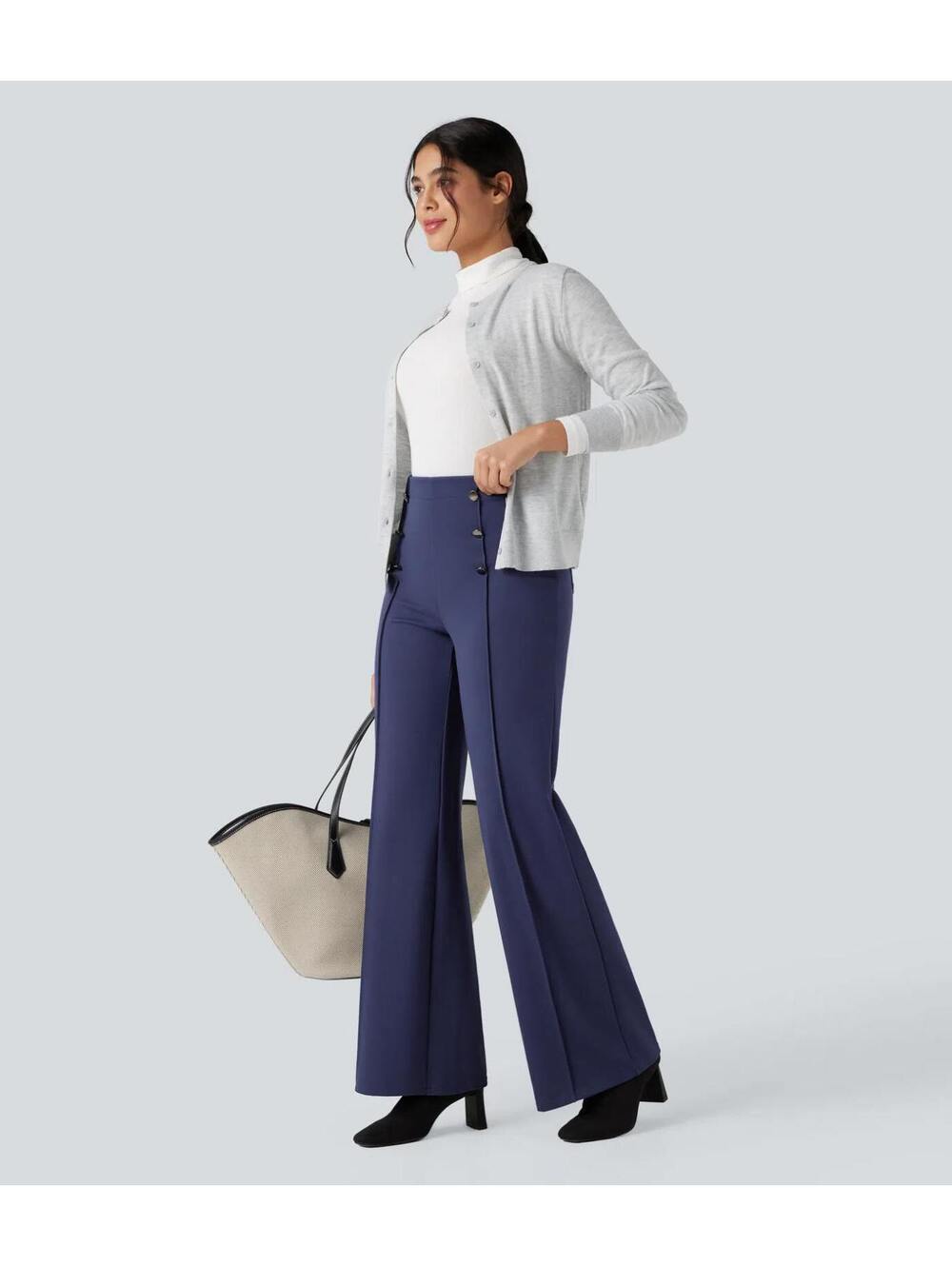 Halara Flex High Waisted Tummy Control Wide Leg Work Pants Blue Size Medium - Picture 9 of 9